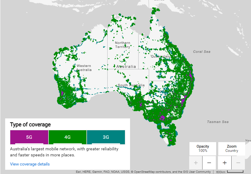 オーストラリア4G電波と5G電波比較分布